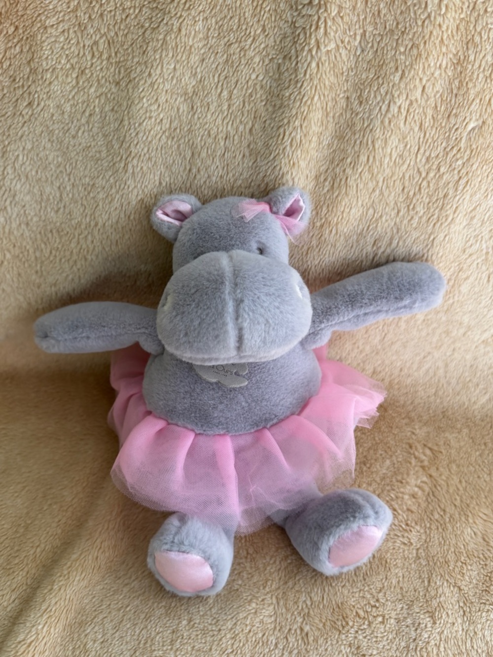 Histoire d'Ours Hippo Plush Stuffed Animal Gray Pink Tutu Bow Small Ballet Toy